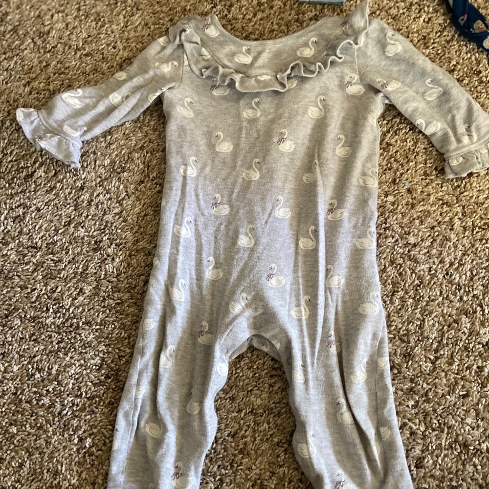 Janie and jack swan print one piece ruffles
